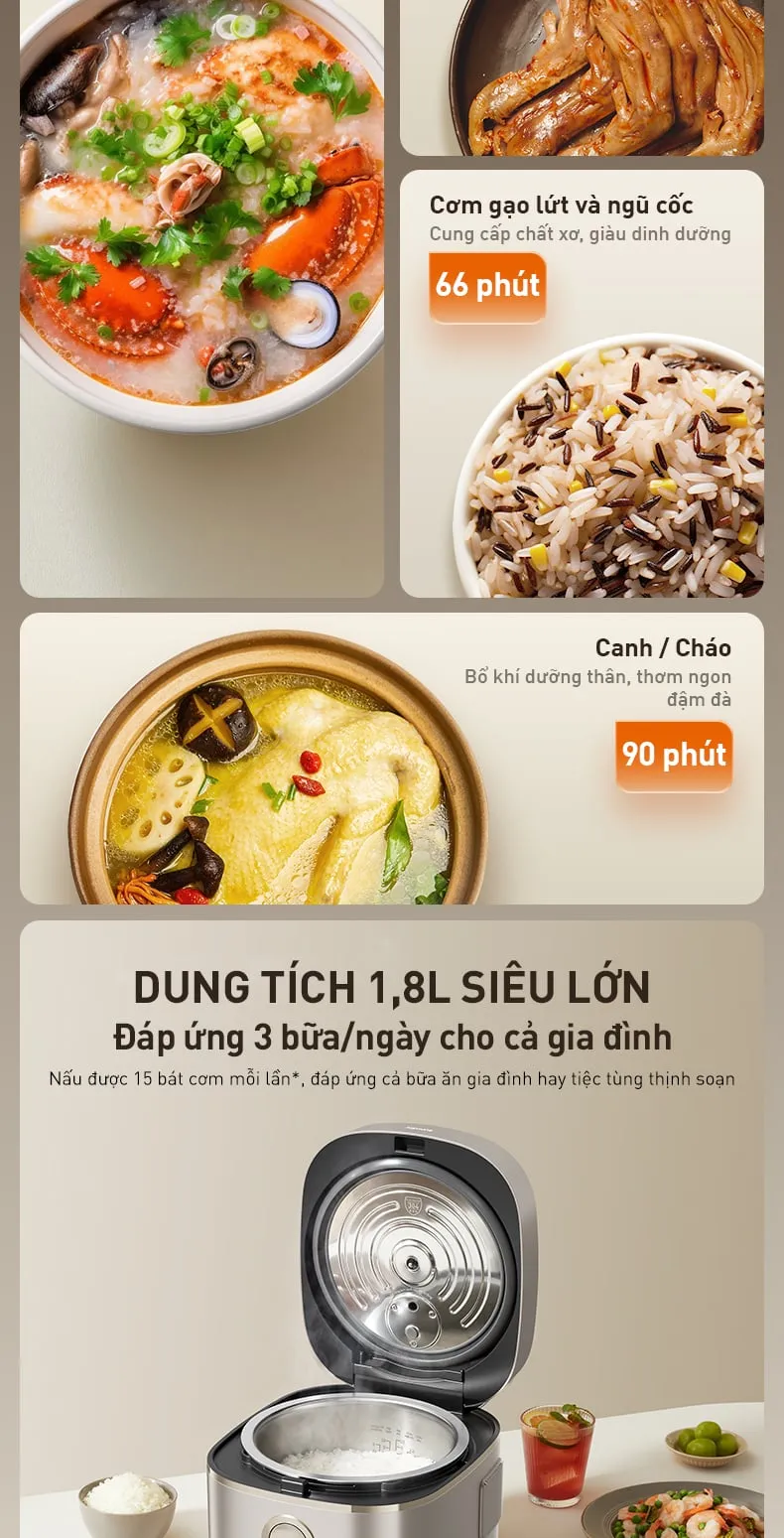 Giao diện cảm ứng và các phụ kiện đi kèm nồi cơm điện không dính