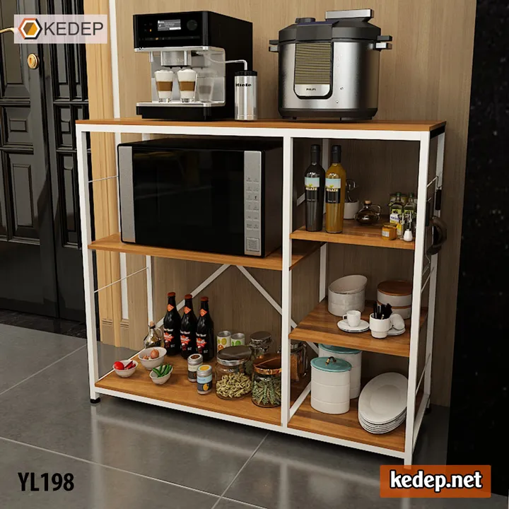 Kệ bếp YL198 với 3 tầng chính và 2 ngăn phụ