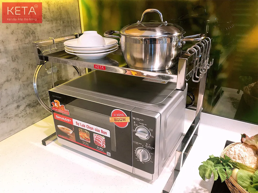 Kệ lò vi sóng inox 304 với giá treo đa năng