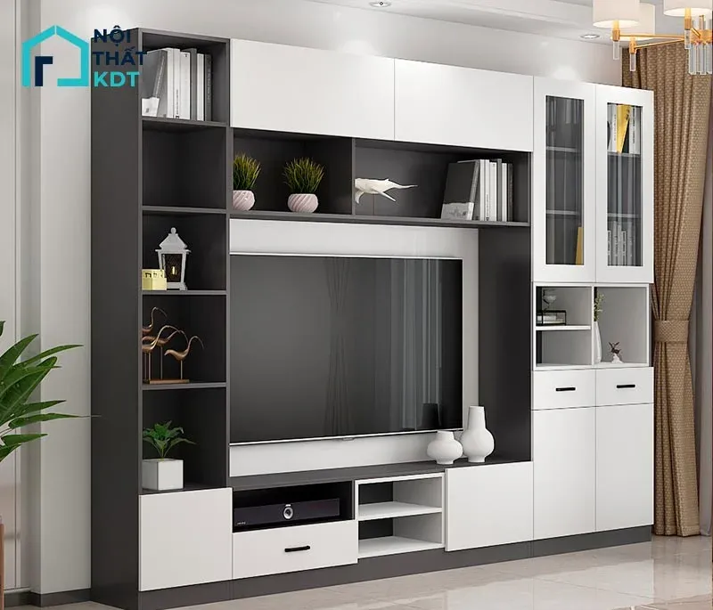 Kệ tivi kèm tủ rượu màu trắng đen tinh tế làm bằng chất liệu gỗ công nghiệp