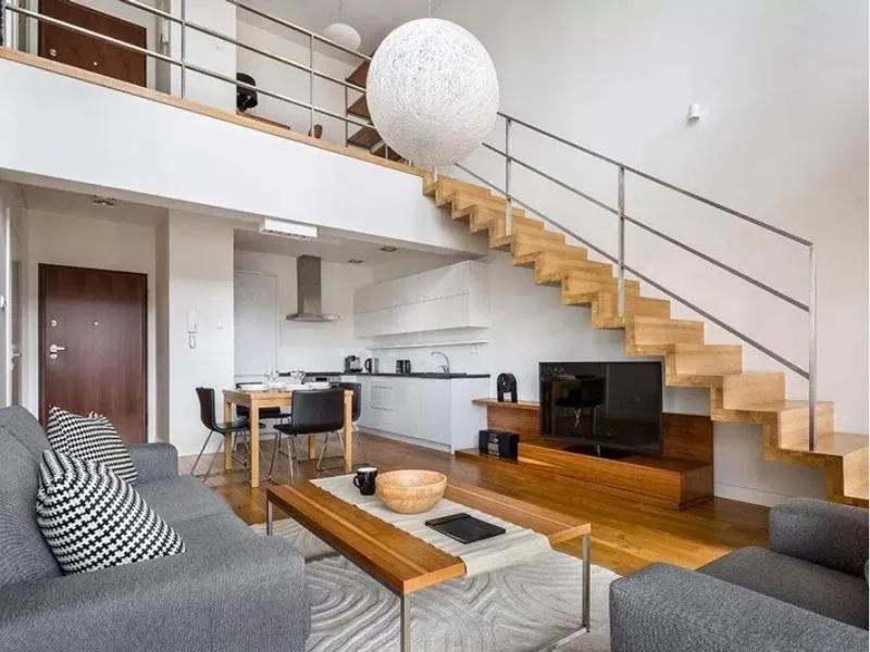 Kệ tivi gầm cầu thang gỗ tự nhiên phong cách tối giản, ấm áp và gần gũi