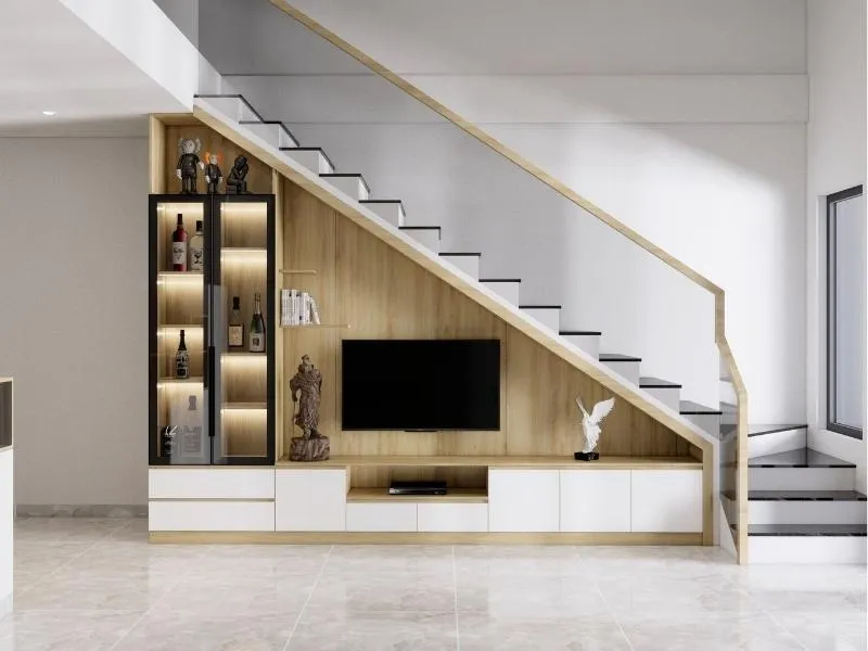 Kệ tivi gầm cầu thang nên đặt ở hướng Đông, Đông Nam hoặc Nam để đón nhận năng lượng tích cực