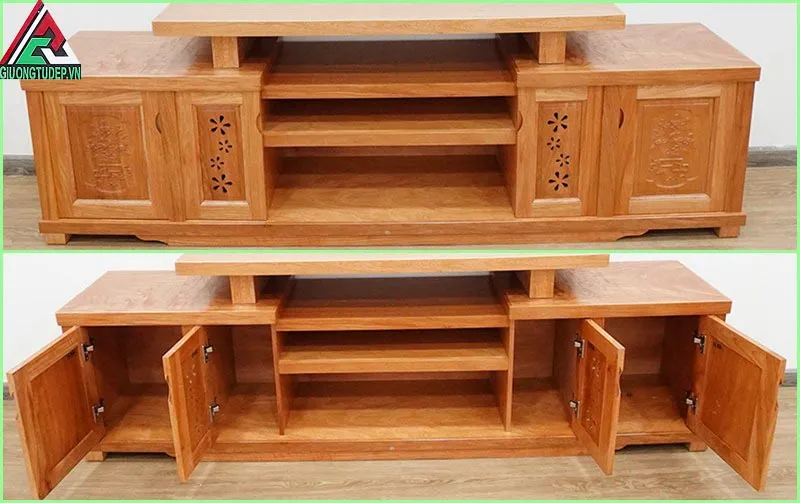 Kệ tivi gỗ hương KTV09 kiểu mâm dài 1m6 đến 2m2