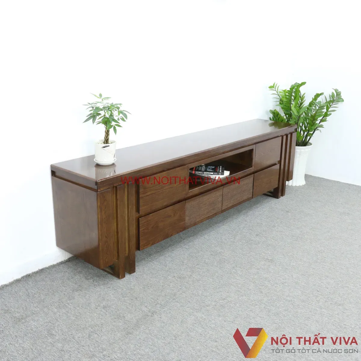 Kệ tivi gỗ sồi Nga hiện đại, đẹp sang trọng không gian phòng khách.