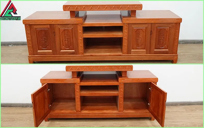 Bên trong kệ tivi gỗ xoan đào
