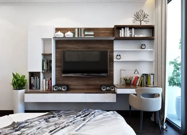 Mẫu kệ tivi kết hợp bàn làm việc mẫu 34