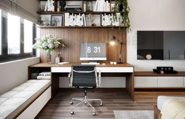 Mẫu kệ tivi kết hợp bàn làm việc mẫu 35