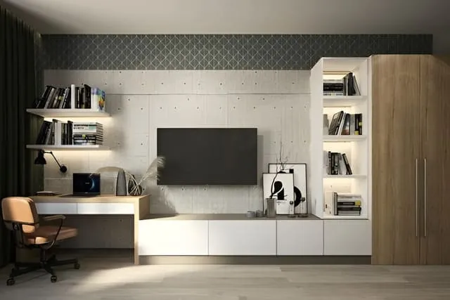 Mẫu kệ tivi kết hợp bàn làm việc mẫu 38