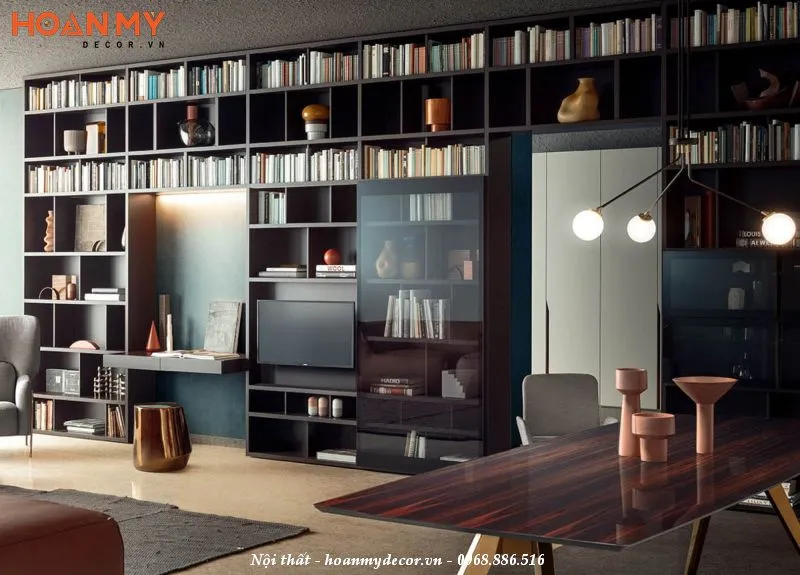 Thiết kế tủ tivi kết hợp bàn làm việc