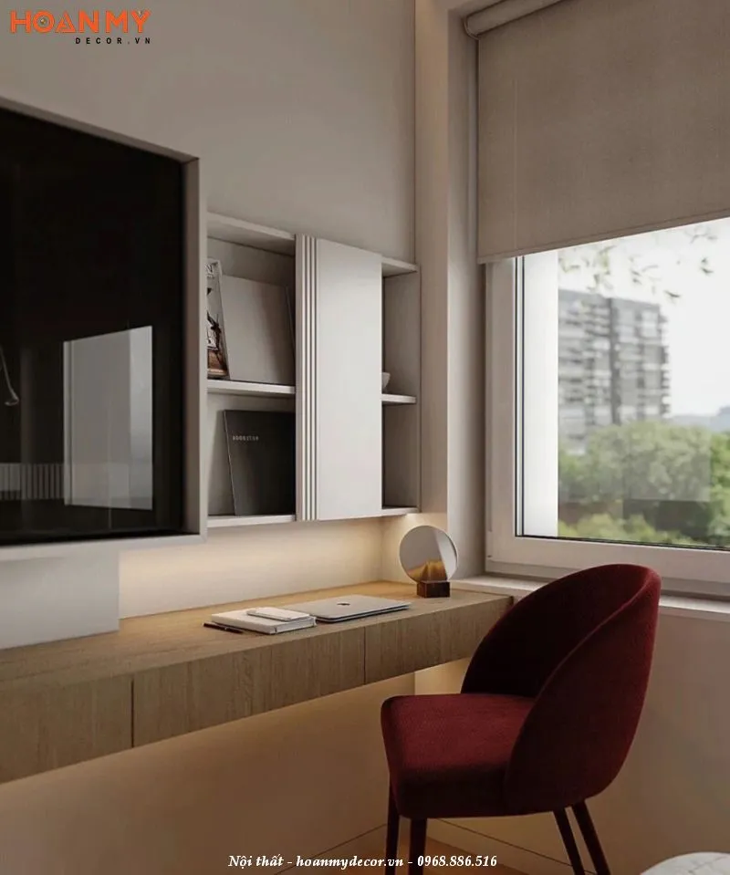 Mẫu kệ tivi kết hợp bàn làm việc với ngăn kéo thông minh