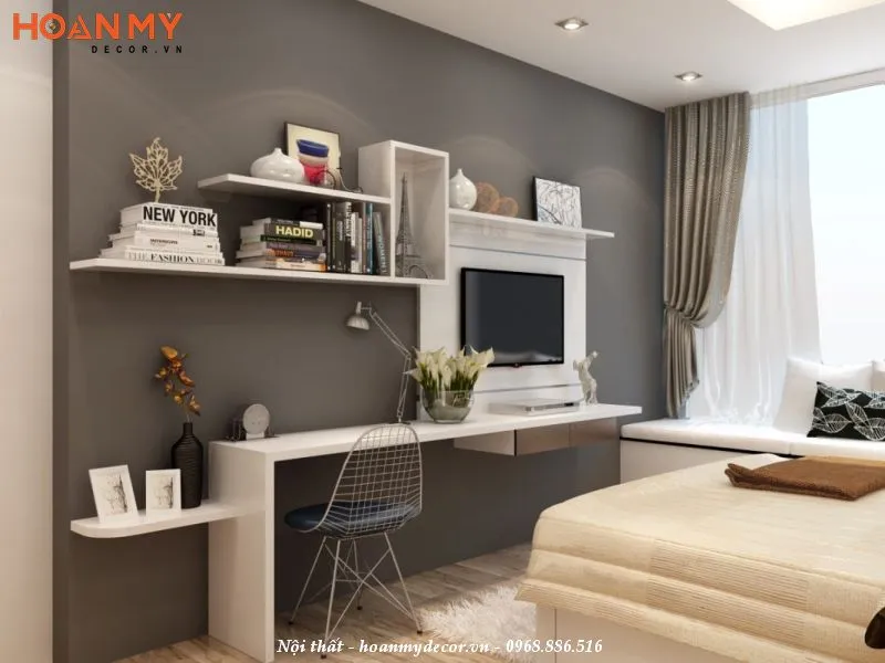 Mẫu kệ tivi kết hợp bàn làm việc gọn nhẹ