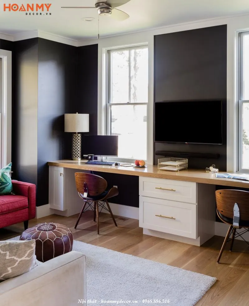 Thiết kế bàn học kết hợp kệ tivi