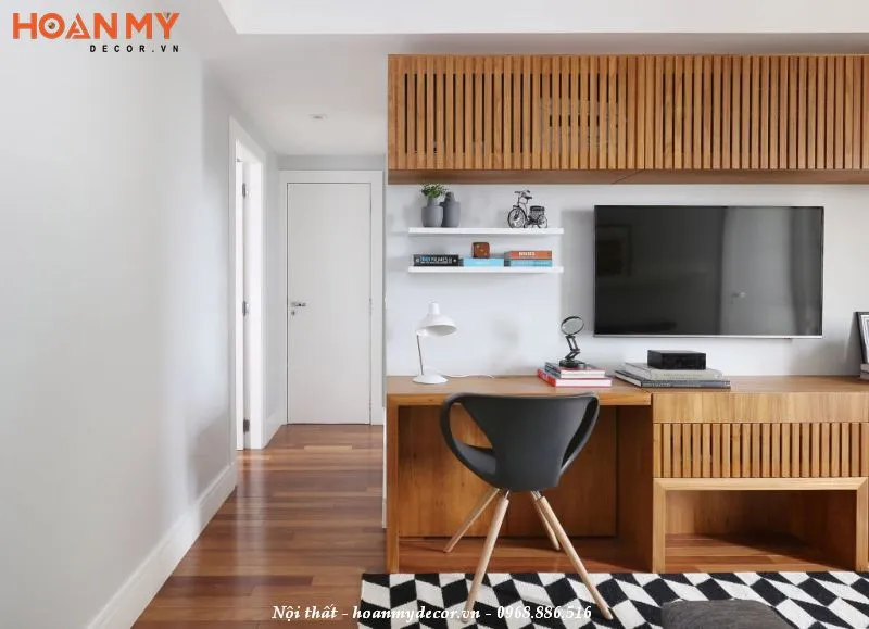 Kệ tivi kết hợp bàn làm việc được thiết kế một cách thông minh, thẩm mỹ