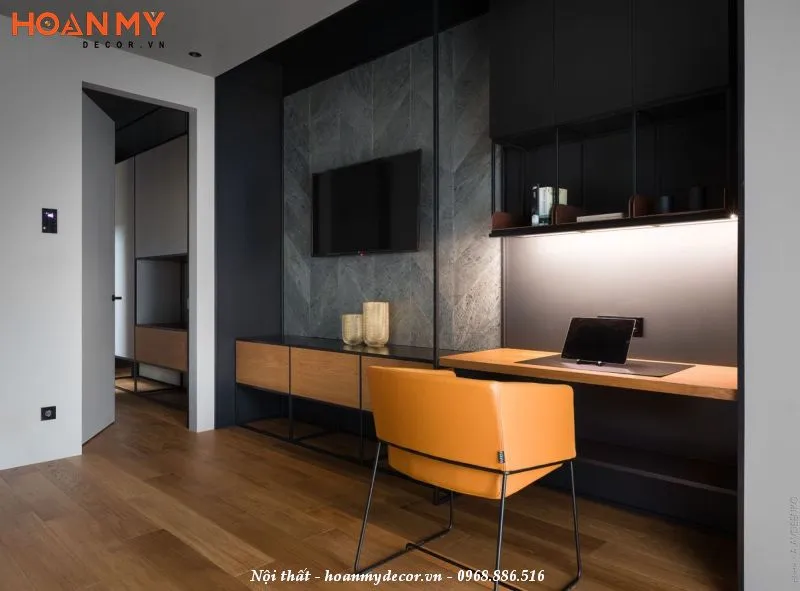 Kệ tivi kết hợp bàn việc mang đến một không gian làm việc tiện lợi