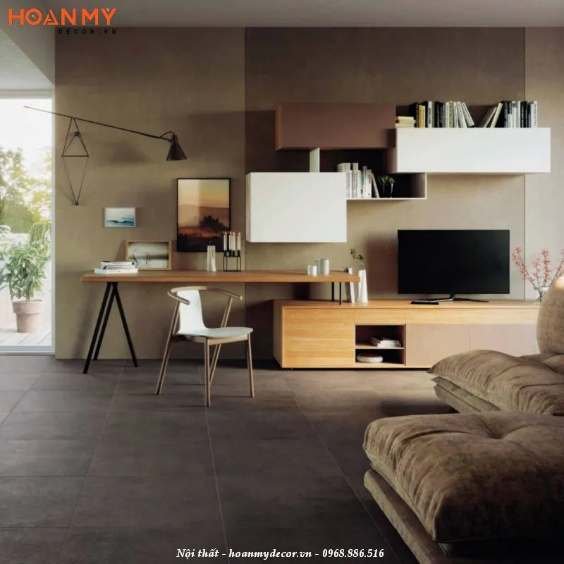 Bàn học kết hợp kệ tivi trong phòng ngủ đẹp