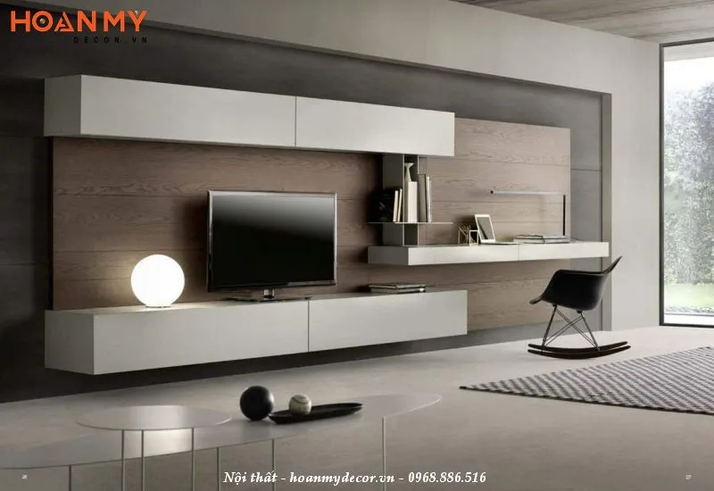 Mẫu bàn học kết hợp kệ tivi đẹp, thoải mái trong phòng ngủ