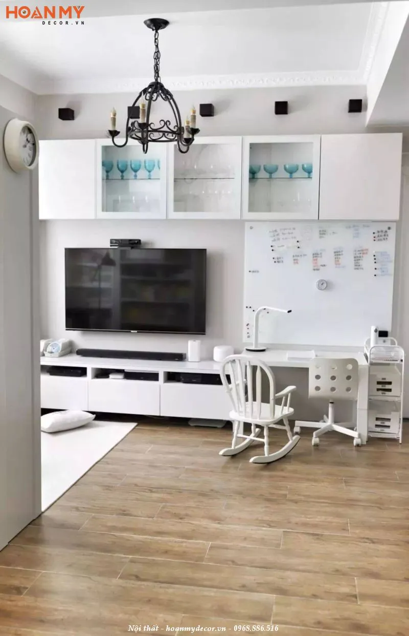 Mẫu kệ tivi kết hợp bàn làm việc đa tầng