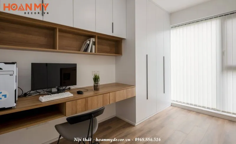 Mẫu kệ tivi kết hợp bàn làm việc với giá sách tích hợp