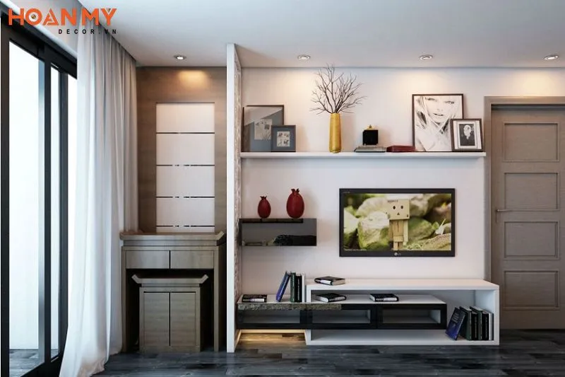 Kệ tivi kết hợp bàn thờ trong căn hộ chung cư