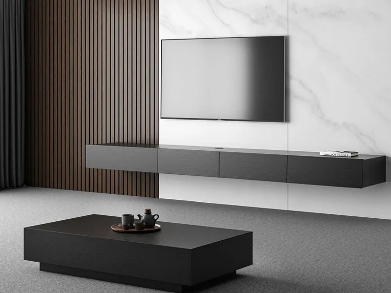 Mẫu kệ tivi sơn đen phong cách công nghiệp mạnh mẽ và cá tính