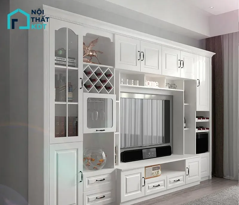 Kệ tivi màu trắng phong cách tân cổ điển mang vẻ đẹp quý tộc sang trọng