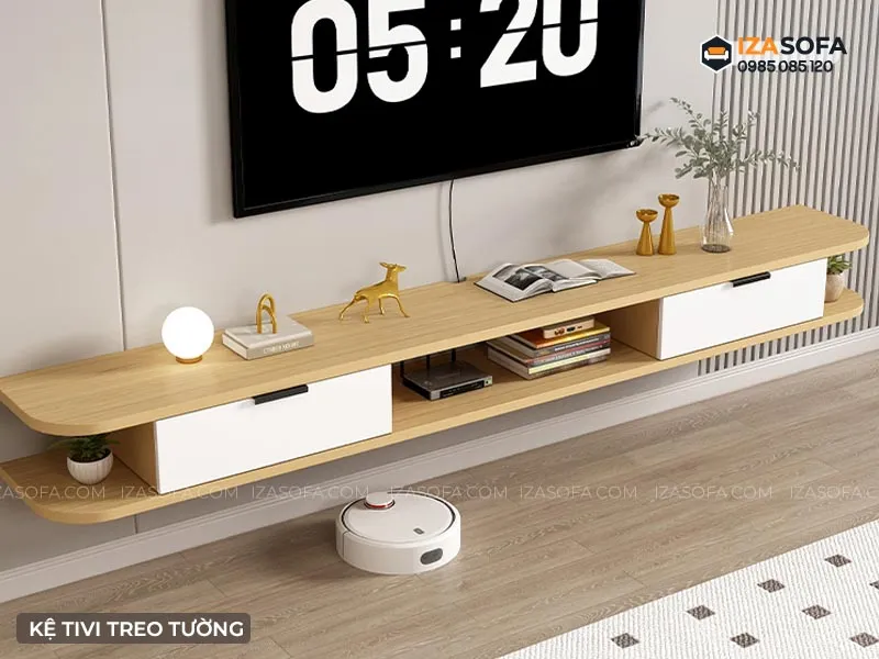 Mẫu kệ tivi treo tường gỗ công nghiệp tích hợp nhiều ngăn kéo tiện lợi