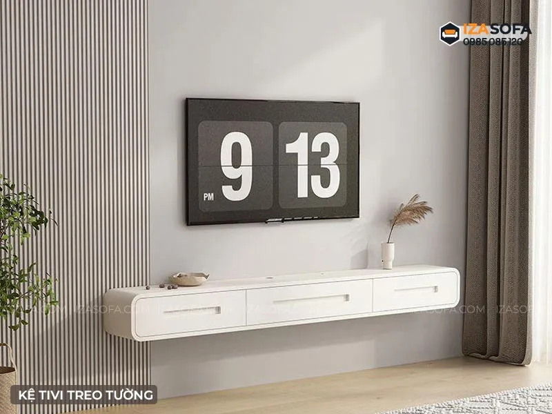 Kệ tivi treo tường làm từ gỗ MDF nhỏ gọn giúp tối ưu không gian