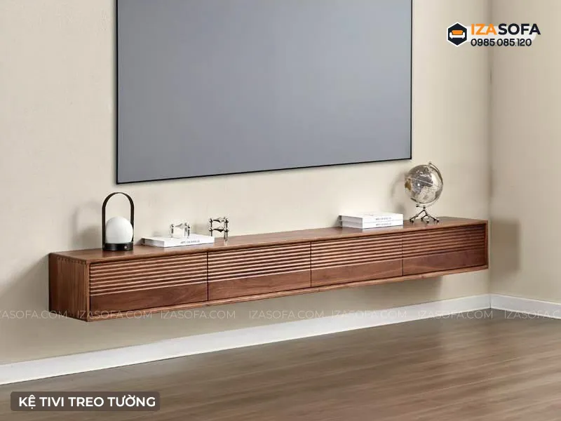 Mẫu kệ tivi gỗ tự nhiên phong cách hiện đại giúp tối ưu diện tích sàn