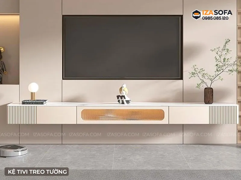 Mẫu kệ tivi treo tường mặt đá sang trọng và dễ dàng vệ sinh