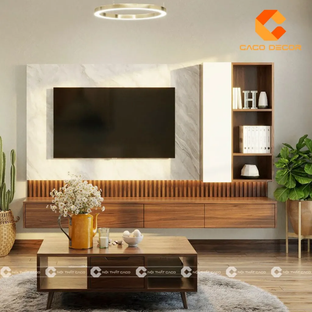 Mẫu kệ tivi tối giản mang lại sự thanh thoát cho không gian phòng khách