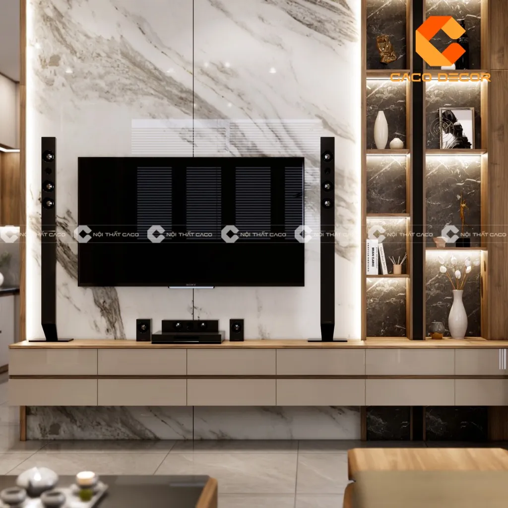 Kệ tivi treo tường dễ dàng vệ sinh giúp không gian luôn sạch sẽ
