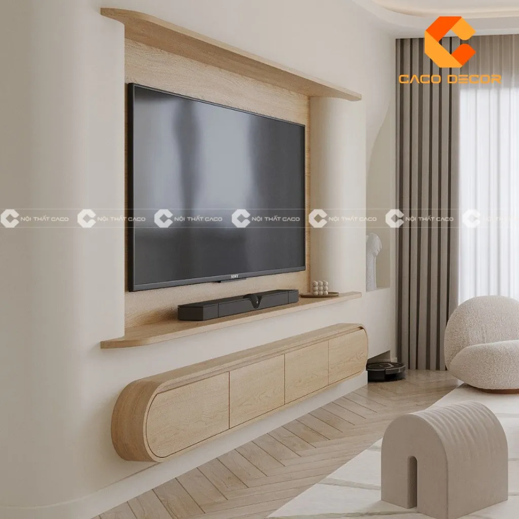 Mẫu kệ tivi treo tường gỗ công nghiệp cao cấp với thiết kế tối giản