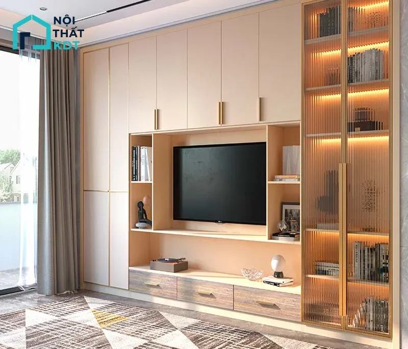 Thiết kế kệ tivi tủ rượu âm tường giúp giải phóng diện tích sàn nhà cực hiệu quả