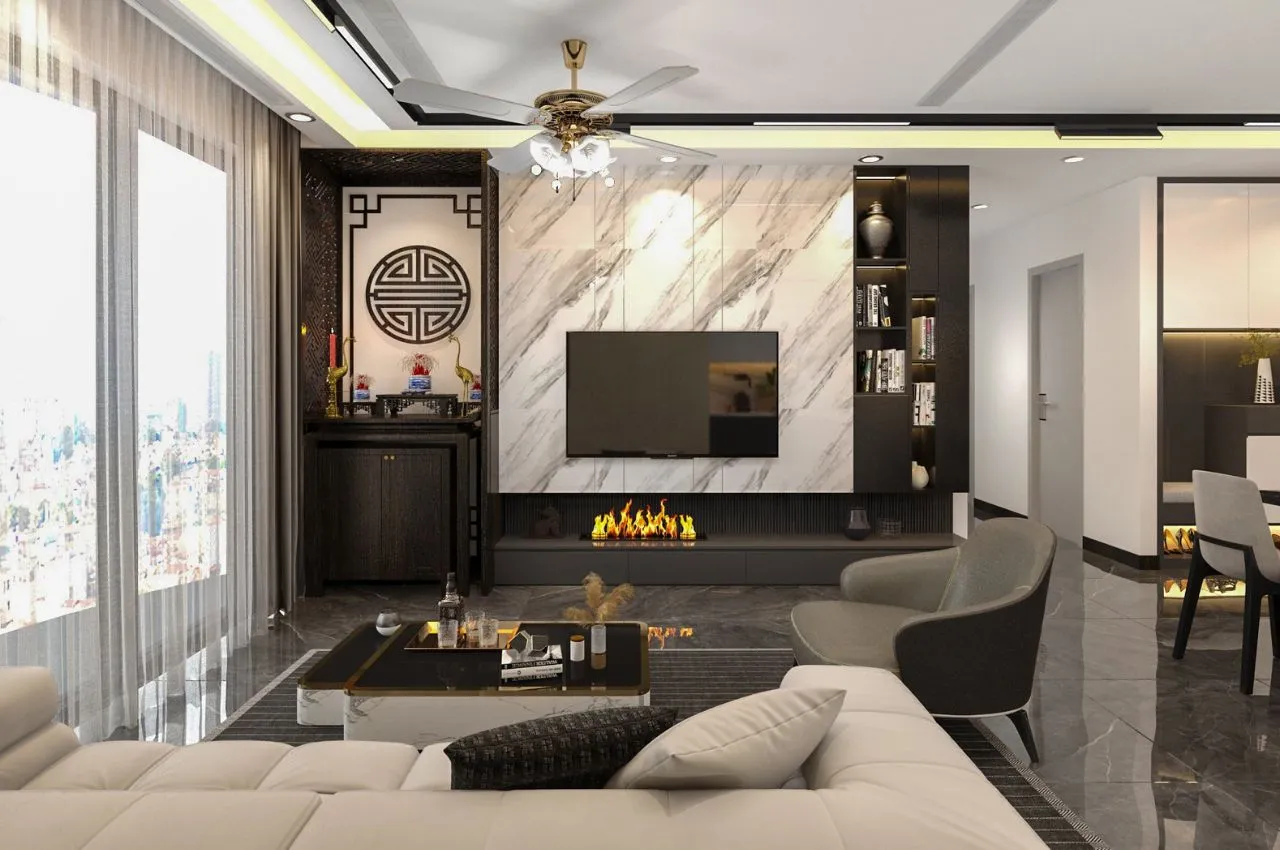 kệ tivi vách ngăn phòng khách