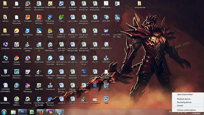 Sử dụng chuột phải để truy cập nhanh vào trình quản lý âm thanh Sounds trên thanh tác vụ của máy tính
