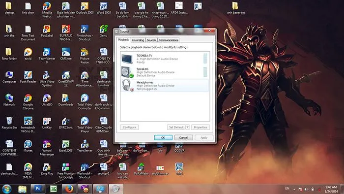 Giao diện Playback hiển thị danh sách các thiết bị phát âm thanh đang kết nối với hệ thống máy tính của bạn