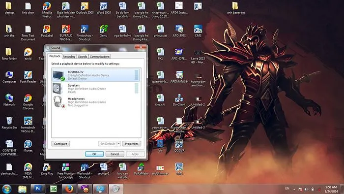Xác nhận thiết bị tivi là nguồn phát âm thanh mặc định để dòng dữ liệu được truyền qua cổng HDMI chính xác