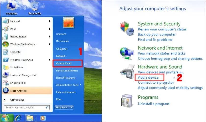 Dò tìm thiết bị mới từ bảng điều khiển Device and Printers