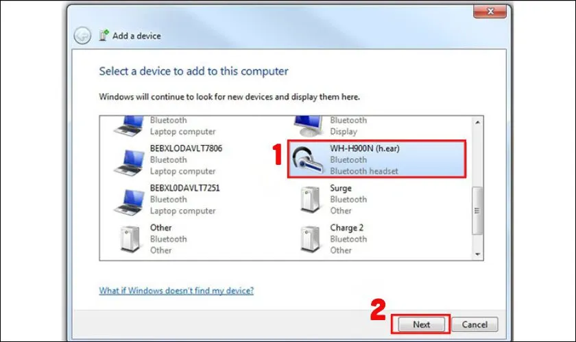 Lựa chọn thiết bị loa bluetooth hiển thị trong danh sách quét