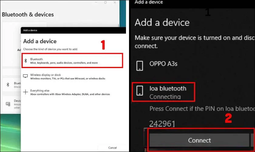 Chọn đúng tên loa bluetooth của bạn để tiến hành ghép đôi với PC