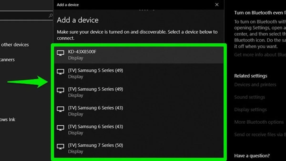 Chọn thiết bị tivi Samsung bạn muốn kết nối
