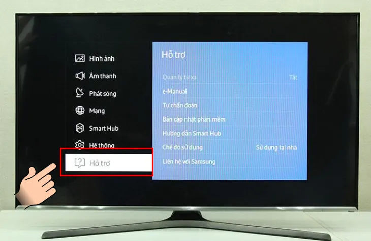 Vào menu, nhấn chọn Hỗ trợ