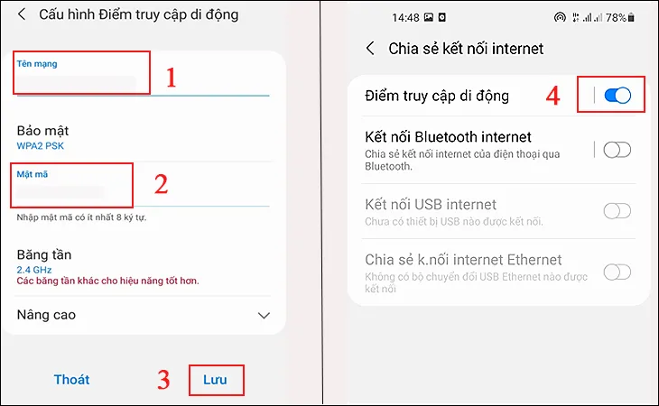 điền tên mạng wifi và mật khẩu