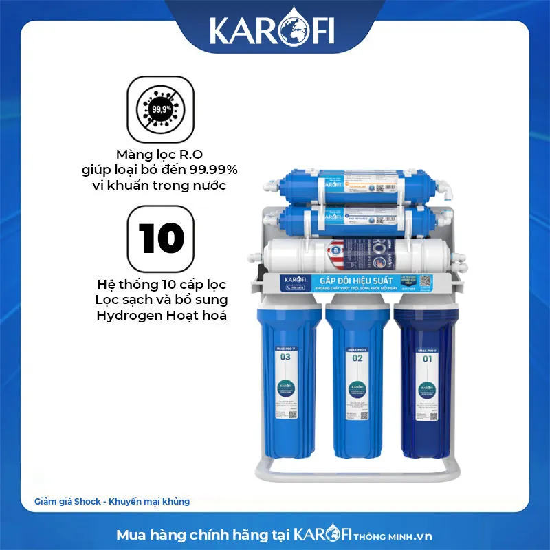 Máy lọc nước RO Karofi KHY-TN100- Hydrogen - 10 lõi cao cấp - New 2026