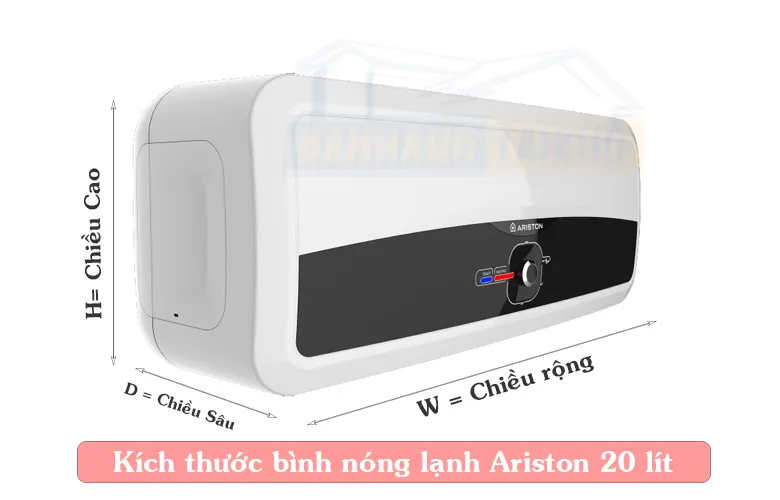 kích thước bình nóng lạnh Ariston 20l