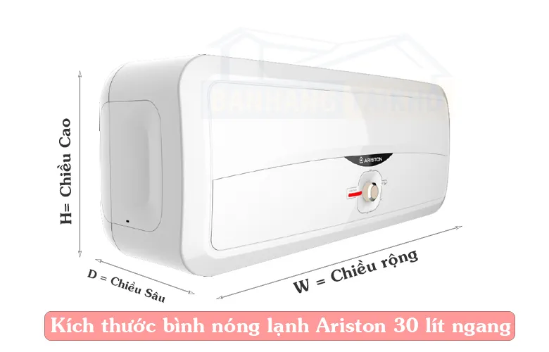 Kích thước bình nóng lạnh Ariston 30l ngang
