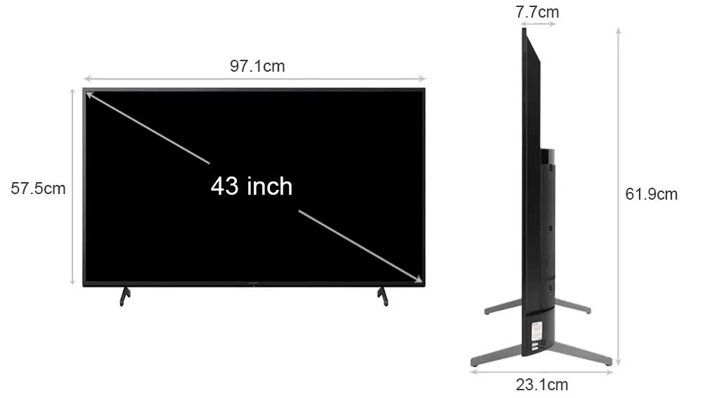 Kích thước tivi 43 inch có chân đế