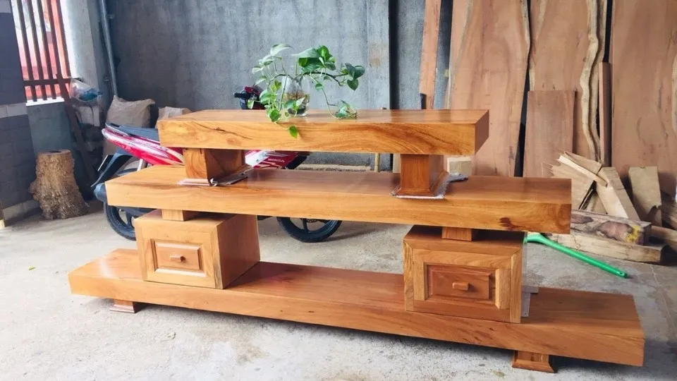 Kệ tivi gỗ xoan đào với kích thước phổ biến