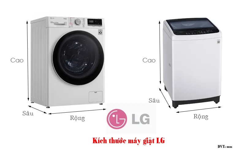 Kích thước máy giặt LG cửa ngang 8-9kg với motor Direct Drive và AI DD