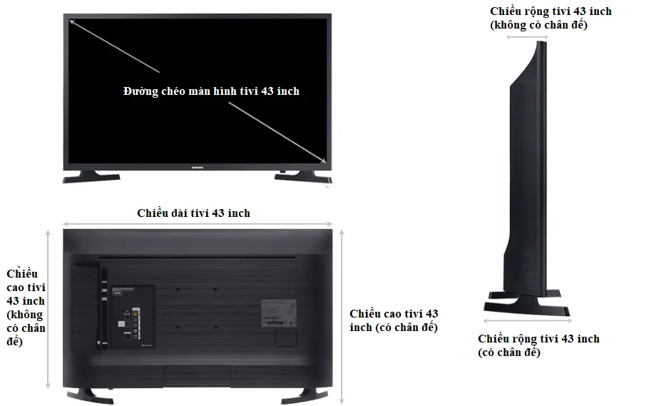 Các thông số kích thước tivi 43 inch giúp người dùng dễ dàng lựa chọn vị trí lắp đặt